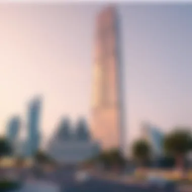 Architectural Marvel of Al Dhabi Tower Stunning architectural view of Al Dhabi Tower showcasing its unique design