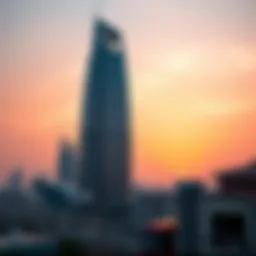 Stunning view of the BM Tower against the sunset