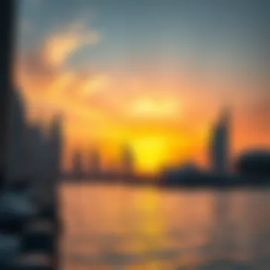 Scenic view of Dubai's waterfront at sunset