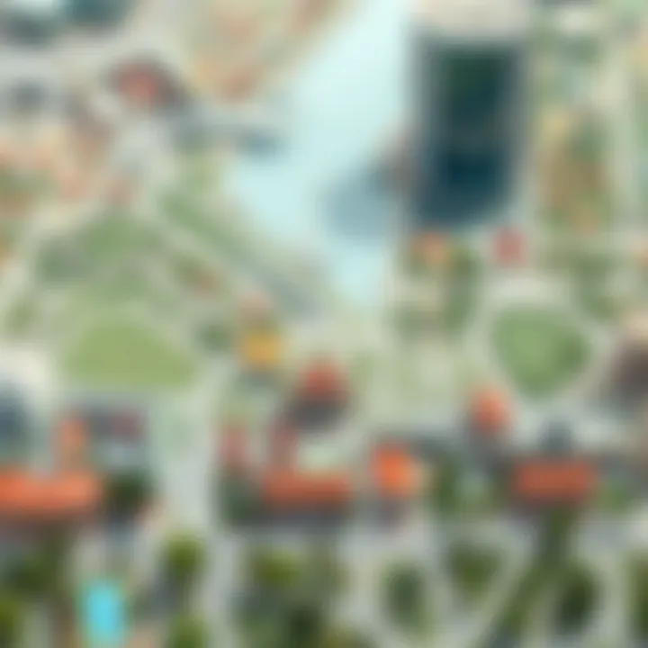 A detailed map highlighting schools and amenities in and around International City Dubai.