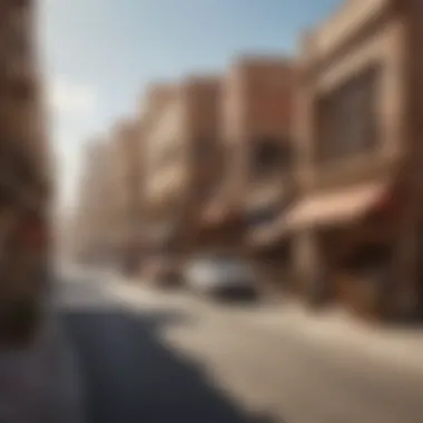 A captivating view of Al Jaffiliya's lively streets adorned with traditional architecture.