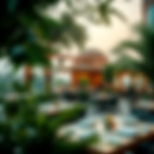 A picturesque view of Al Barari restaurant with lush greenery and elegant decor