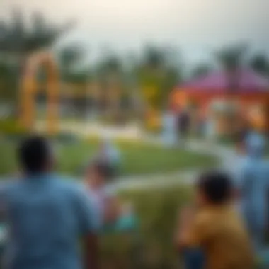 Community park in DSO Silicon Oasis with families enjoying outdoor activities