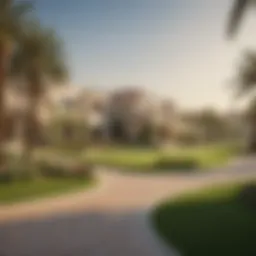 A breathtaking view of a luxury golf estate in Dubai, showcasing elegantly designed villas surrounded by lush green fairways.
