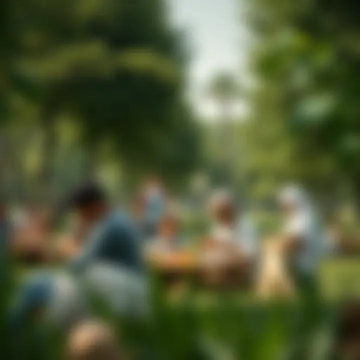 Families enjoying a picnic in a green park