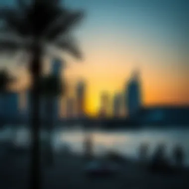 Stunning sunset over Jumeirah Beach with beachfront activities