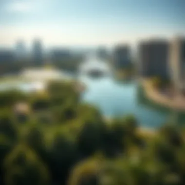 Scenic view of the lakes and green spaces