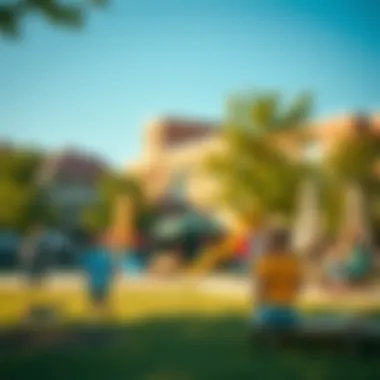 Community Park in Medcare Town Square Vibrant community park with families enjoying recreational activities