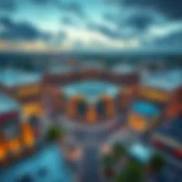 Aerial view of Motor City Mall showcasing its architectural design