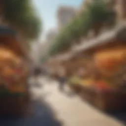 A bustling market scene in Silicon Oasis showcasing innovative products