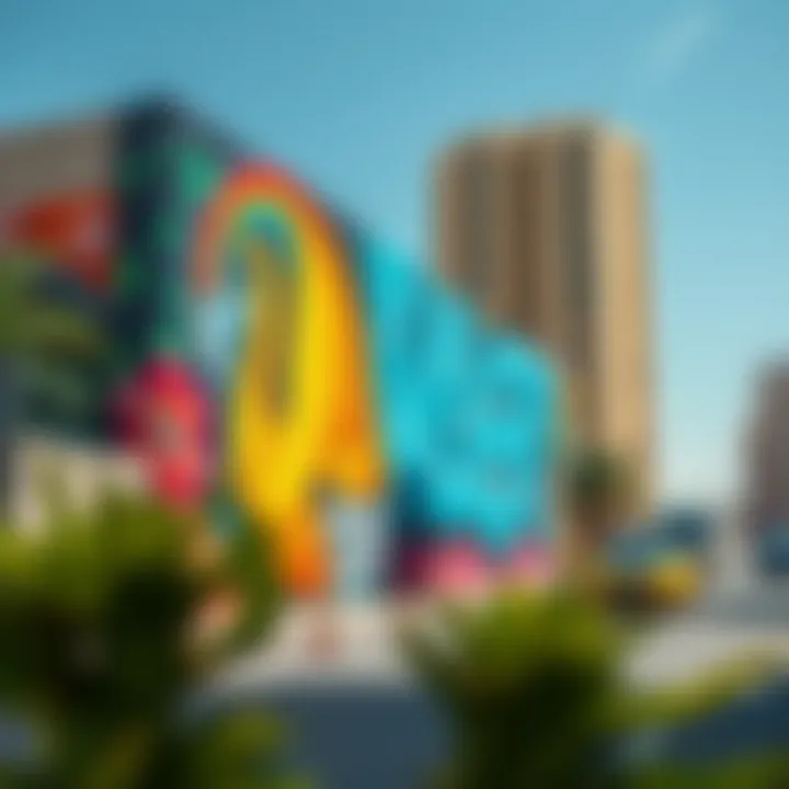 A vibrant street art mural in Al Quoz showcasing local talent