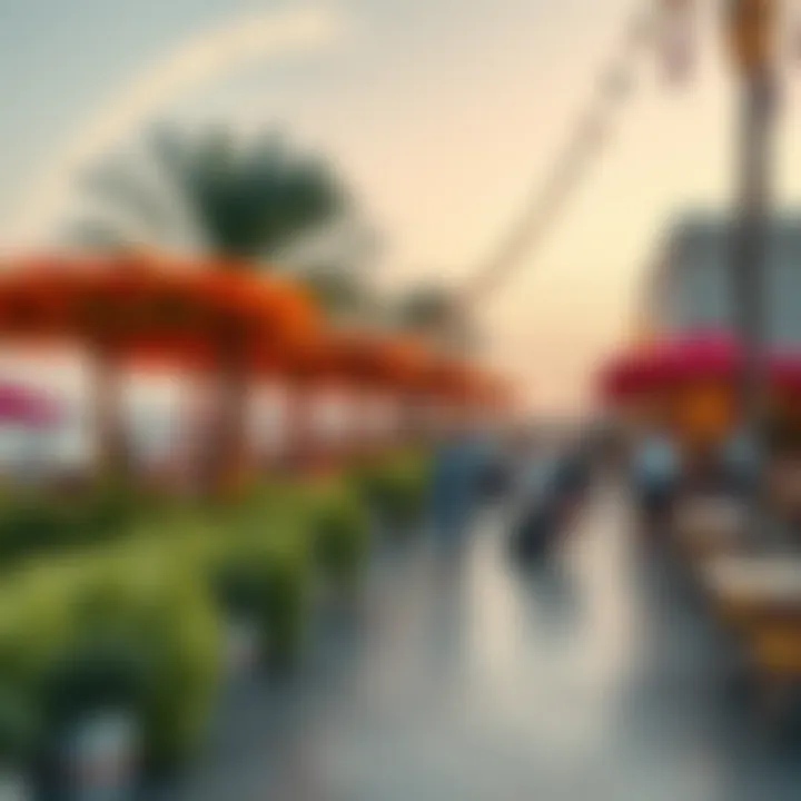 Vibrant Promenade Dining Experience Lush beachfront promenade with dining options