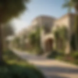 A scenic view of the Meadows community showcasing lush greenery and elegant villas