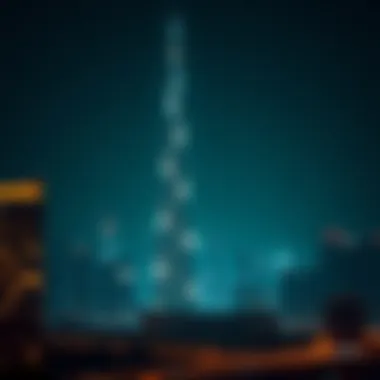 Sky Tower Night Illumination A night view of the Sky Tower illuminated against the Dubai skyline