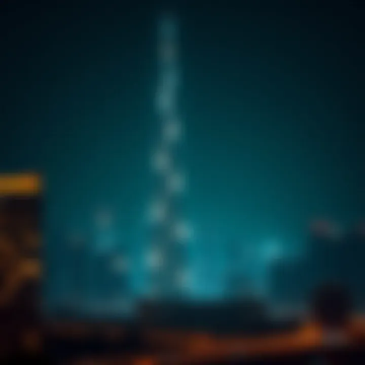 Sky Tower Night Illumination A night view of the Sky Tower illuminated against the Dubai skyline