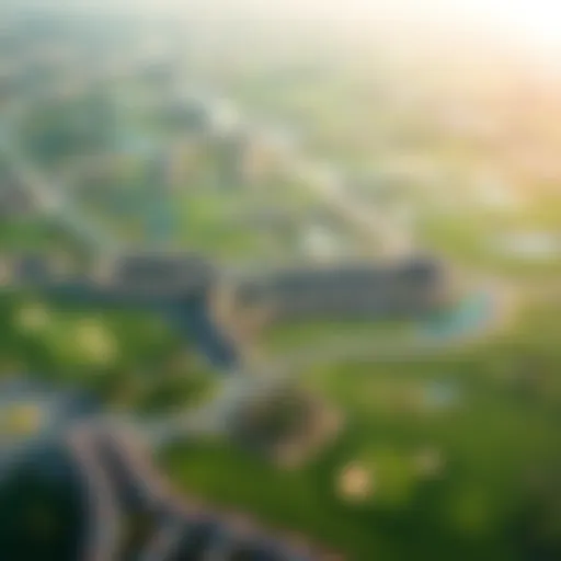 Aerial view of Jumeirah Golf Estate showcasing its lush green landscapes and golf courses