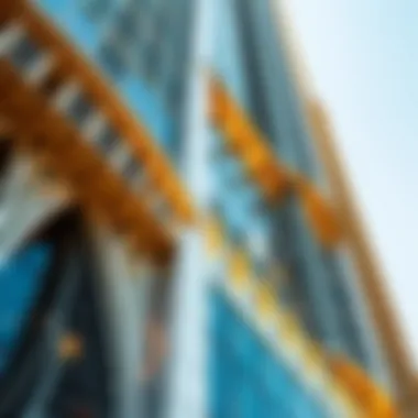 Close-up of the intricate design elements of Latifa Tower's façade.