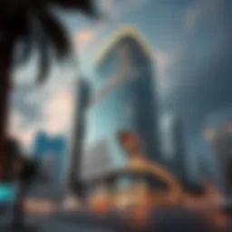 Dramatic view of Lulu Building highlighting its modern architecture