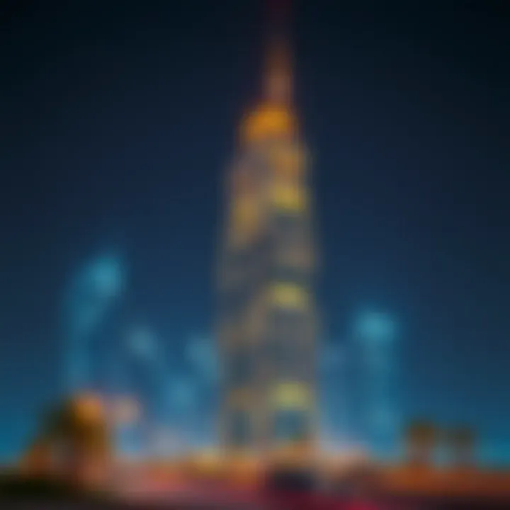 Night view of the Noor Al Safa Building illuminated against the skyline