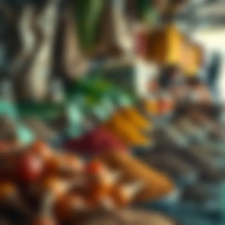 A close-up of a colorful array of spices available in the market