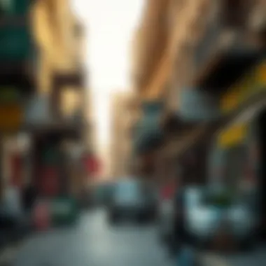 A bustling street view of Satwa showcasing local shops and cafes