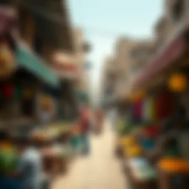 A colorful market scene filled with local produce and crafts