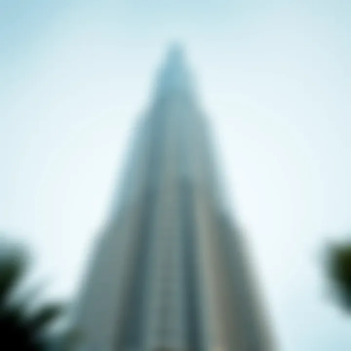 Close-up of Skytower's intricate architectural design and facade