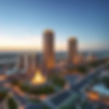 Aerial view of the Jumeirah Village Circle highlighting Al Yousuf Towers