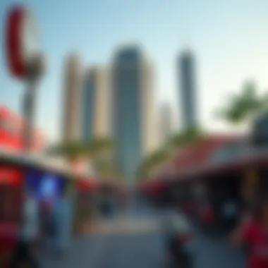 Vibrant community atmosphere surrounding The Dome Tower in JLT