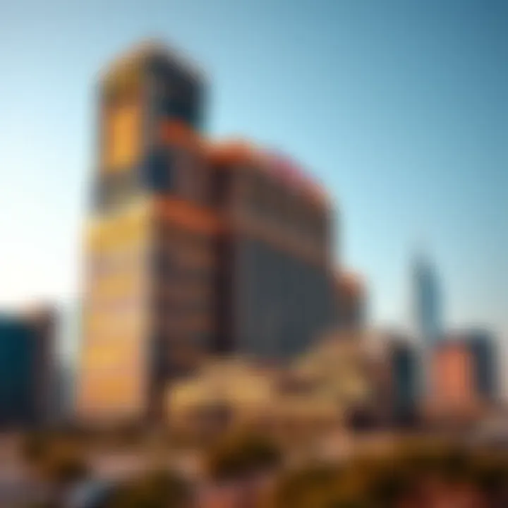 The vibrant exterior of Tiger Building set against the backdrop of JLT