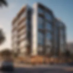 A modern building facade of Wasl North Heights showcasing unique architectural features