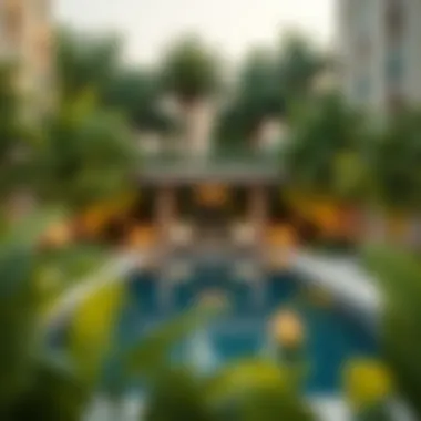 Luxurious pool area at Wasl Samari Residence surrounded by greenery