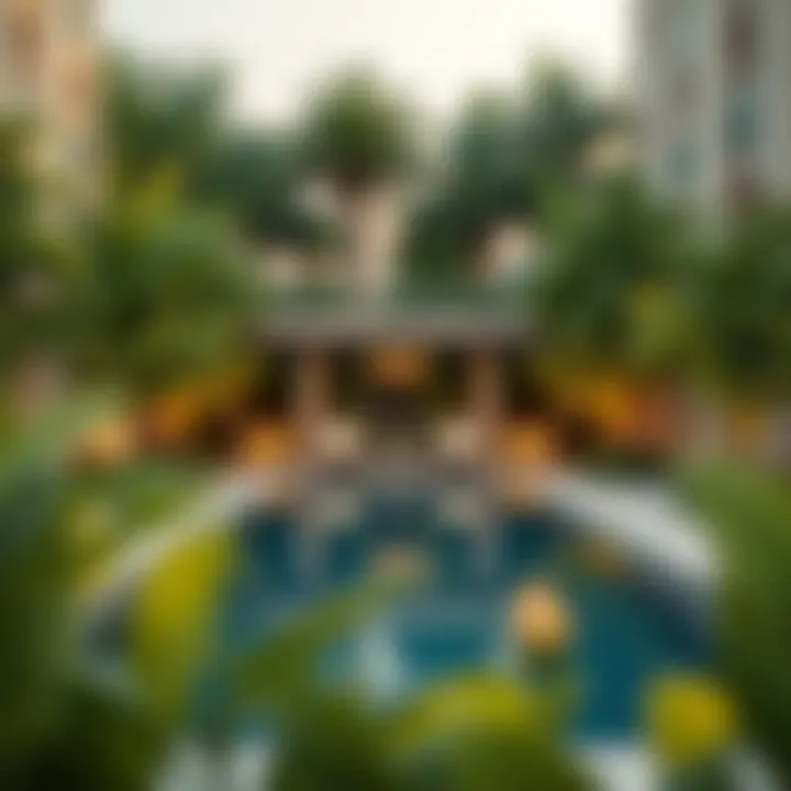 Luxurious pool area at Wasl Samari Residence surrounded by greenery